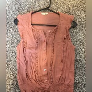Women's Sleeveless Ruffle Blouse - dusty rose